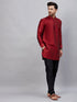 Vastramay Men's Maroon Silk Blend Curved Kurta Pant Set