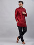 Vastramay Men's Maroon Silk Blend Curved Kurta Pant Set