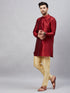 Vastramay Men's Maroon Silk Blend Curved Kurta Pant Set