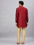 Vastramay Men's Maroon Silk Blend Curved Kurta Pant Set