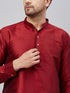 Vastramay Men's Maroon Silk Blend Curved Kurta Pant Set