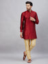 Vastramay Men's Maroon Silk Blend Curved Kurta Pant Set