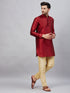Vastramay Men's Maroon Silk Blend Curved Kurta Pant Set