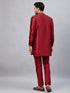 Vastramay Men's Maroon Silk Blend Curved Kurta Pant Set