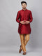 Vastramay Men's Maroon Silk Blend Curved Kurta Pant Set