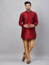 Vastramay Men's Maroon Silk Blend Curved Kurta Pant Set