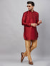 Vastramay Men's Maroon Silk Blend Curved Kurta Pant Set