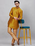 Vastramay Men's Yellow Silk Blend Curved Kurta
