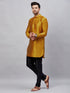 Vastramay Men's Mustard Silk Blend Curved Kurta Pant Set