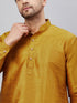 Vastramay Men's Mustard Silk Blend Curved Kurta Pant Set