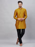 Vastramay Men's Mustard Silk Blend Curved Kurta Pant Set