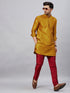 Vastramay Men's Mustard Silk Blend Curved Kurta Pant Set