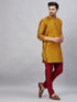 Vastramay Men's Mustard Silk Blend Curved Kurta Pant Set