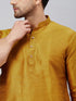 Vastramay Men's Mustard Silk Blend Curved Kurta Pant Set