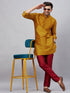 Vastramay Men's Mustard Silk Blend Curved Kurta Pant Set