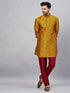 Vastramay Men's Mustard Silk Blend Curved Kurta Pant Set