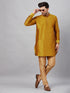 Vastramay Men's Mustard Silk Blend Curved Kurta Pant Set