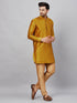 Vastramay Men's Mustard Silk Blend Curved Kurta Pant Set