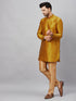 Vastramay Men's Mustard Silk Blend Curved Kurta Pant Set