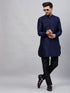 Vastramay Men's Navy Blue Silk Blend Curved Kurta Pant Set
