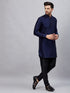 Vastramay Men's Navy Blue Silk Blend Curved Kurta Pant Set