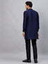 Vastramay Men's Navy Blue Silk Blend Curved Kurta Pant Set