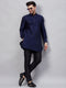 Vastramay Men's Navy Blue Silk Blend Curved Kurta Pant Set