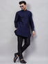 Vastramay Men's Navy Blue Silk Blend Curved Kurta Pant Set