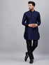 Vastramay Men's Navy Blue Silk Blend Curved Kurta Pant Set