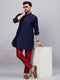 Vastramay Men's Navy Blue Silk Blend Curved Kurta Pant Set