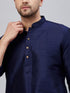 Vastramay Men's Navy Blue Silk Blend Curved Kurta Pant Set
