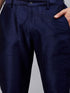 Vastramay Men's Navy Blue Silk Blend Curved Kurta Pant Set