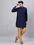Vastramay Men's Navy Blue Silk Blend Curved Kurta Pant Set