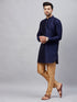 Vastramay Men's Navy Blue Silk Blend Curved Kurta Pant Set