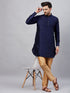 Vastramay Men's Navy Blue Silk Blend Curved Kurta Pant Set