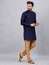 Vastramay Men's Navy Blue Silk Blend Curved Kurta Pant Set