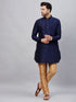 Vastramay Men's Navy Blue Silk Blend Curved Kurta Pant Set