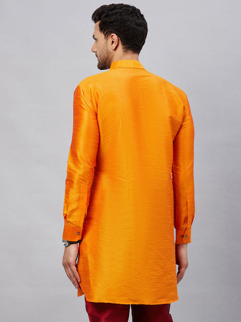 Vastramay Vastramay Men's Orange Silk Blend Curved Kurta