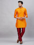 Vastramay Men's Orange Silk Blend Curved Kurta Pant Set