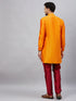 Vastramay Men's Orange Silk Blend Curved Kurta Pant Set