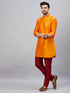 Vastramay Men's Orange Silk Blend Curved Kurta Pant Set