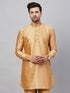 Vastramay Men's Rose Gold Silk Blend Curved Kurta