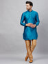 Vastramay Men's Turquoise Blue Silk Blend Curved Kurta Pant Set