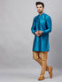 Vastramay Men's Turquoise Blue Silk Blend Curved Kurta Pant Set