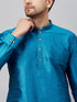Vastramay Men's Turquoise Blue Silk Blend Curved Kurta Pant Set