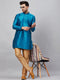 Vastramay Men's Turquoise Blue Silk Blend Curved Kurta Pant Set