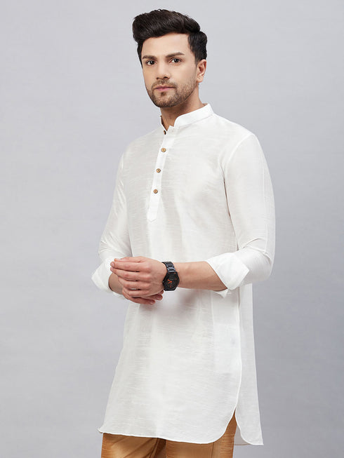 Vastramay Vastramay Men's White Silk Blend Curved Kurta