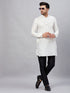Vastramay Men's White Silk Blend Curved Kurta Pant Set