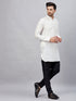 Vastramay Men's White Silk Blend Curved Kurta Pant Set