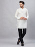 Vastramay Men's White Silk Blend Curved Kurta Pant Set